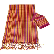 Harry and David Striped Bright Colorful 74" Table Runner w/ 8 Matching Coasters