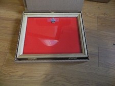 OAK DISPLAY CASE,- 9.5" X 7.5" X 2" RED LINER TWO BRASS LOCKS MADE IN THE USA
