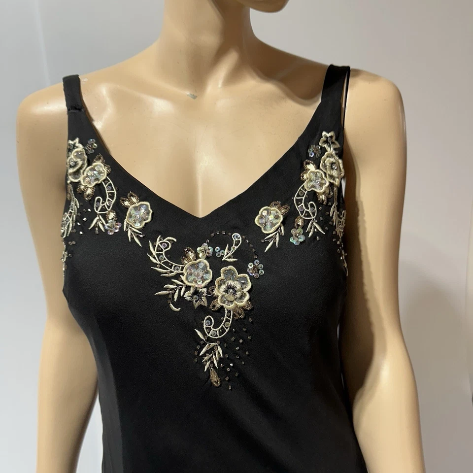 Vestido Pañuelo Vintage Dressbarn Colección Mujer Y2K 100% Seda Cuentas Talla 8 Foto 3 de 4