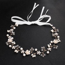 Bridal Tiara with Ribbon Wedding Jewelry Headband Crystal Pearl Hair Band