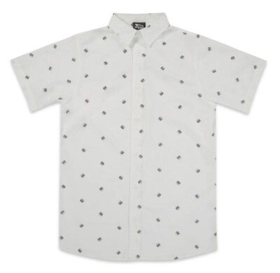 In-N-Out Shirt White Double Double Burger Button Up All Over Print Men's M