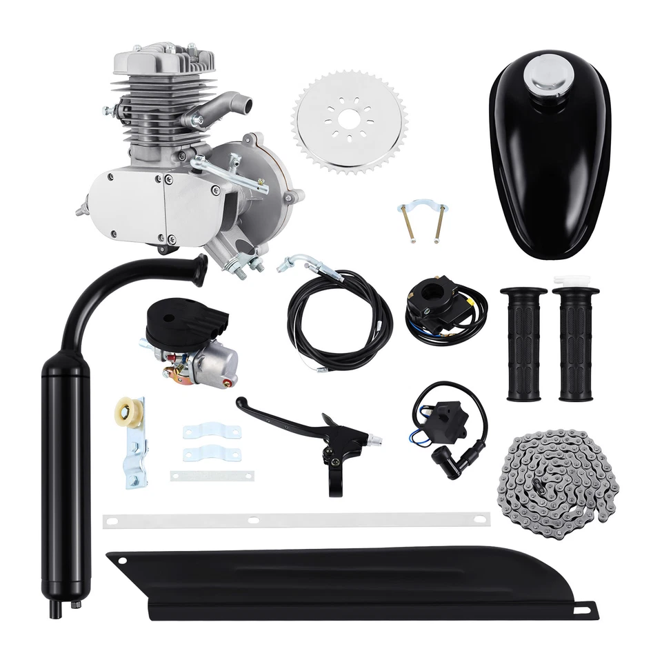 50/80/100/110cc 2 tiempos motor conjunto bicicleta gasolina motor auxiliar plata negro - Imagen 2 de 4