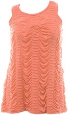 Coral Orange Ruched Ruffle Gathering Detail Sleeveless Swing Top Ladies