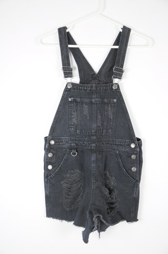 ASOS Romper Overalls Womens 8 black Denim Distressed pockets - Picture 2 of 11