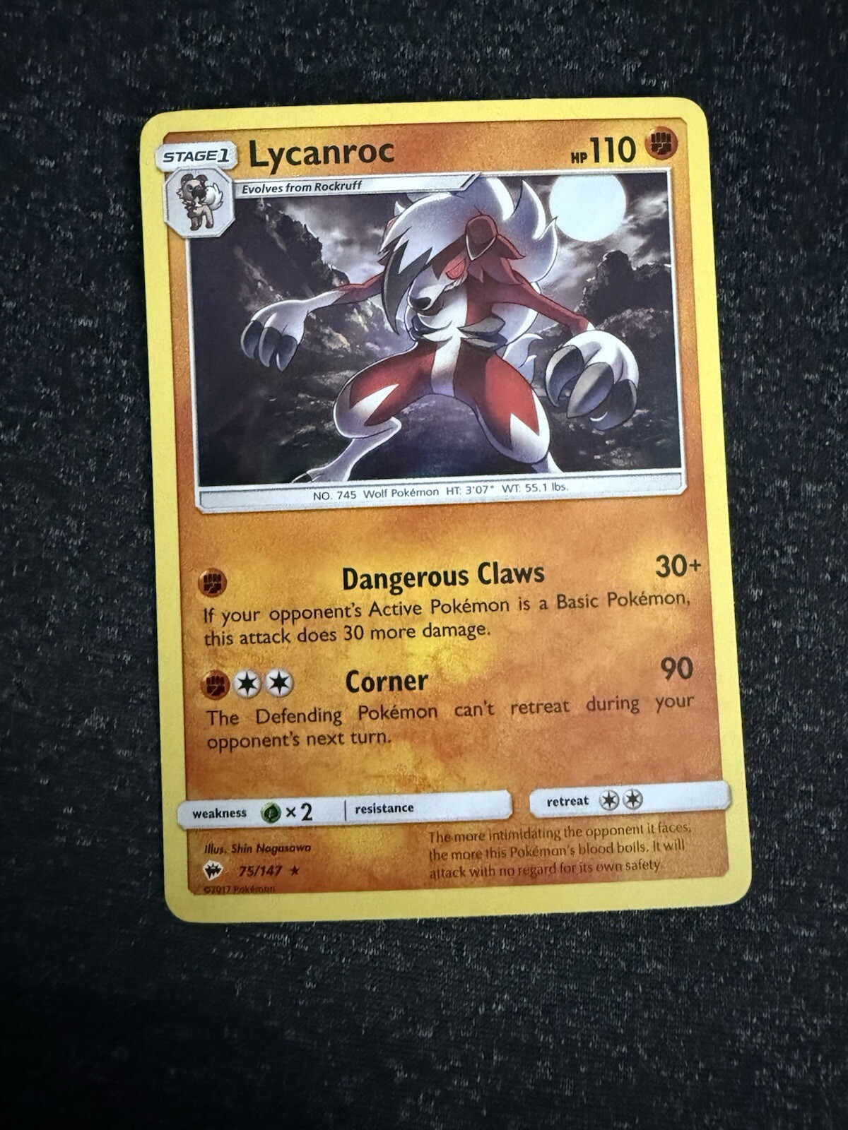 Lycanroc 75/147- Burning Shadows- Reverse Holo Rare- NM/M