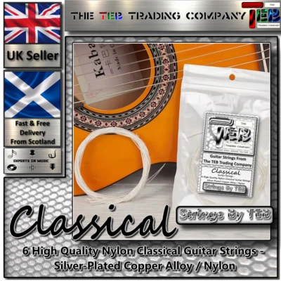STRINGS BY TEB Classical Guitar Strings - 6 High Quality Nylon Classical Guitar Strings - UK