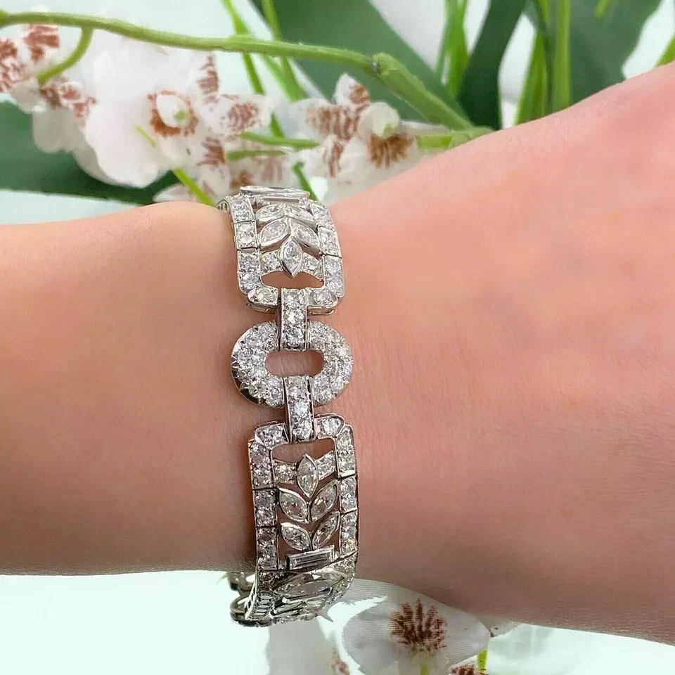 Art Deco 12Ct Marquise Cut Lab-Created Diamond Bracelet 14k White Gold Plated - Image 3 of 4
