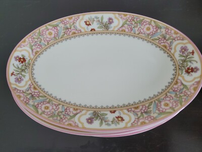 Set of 7 Pink  Minton Asian Flowers Oval Dessert Plates L 8 1/4''