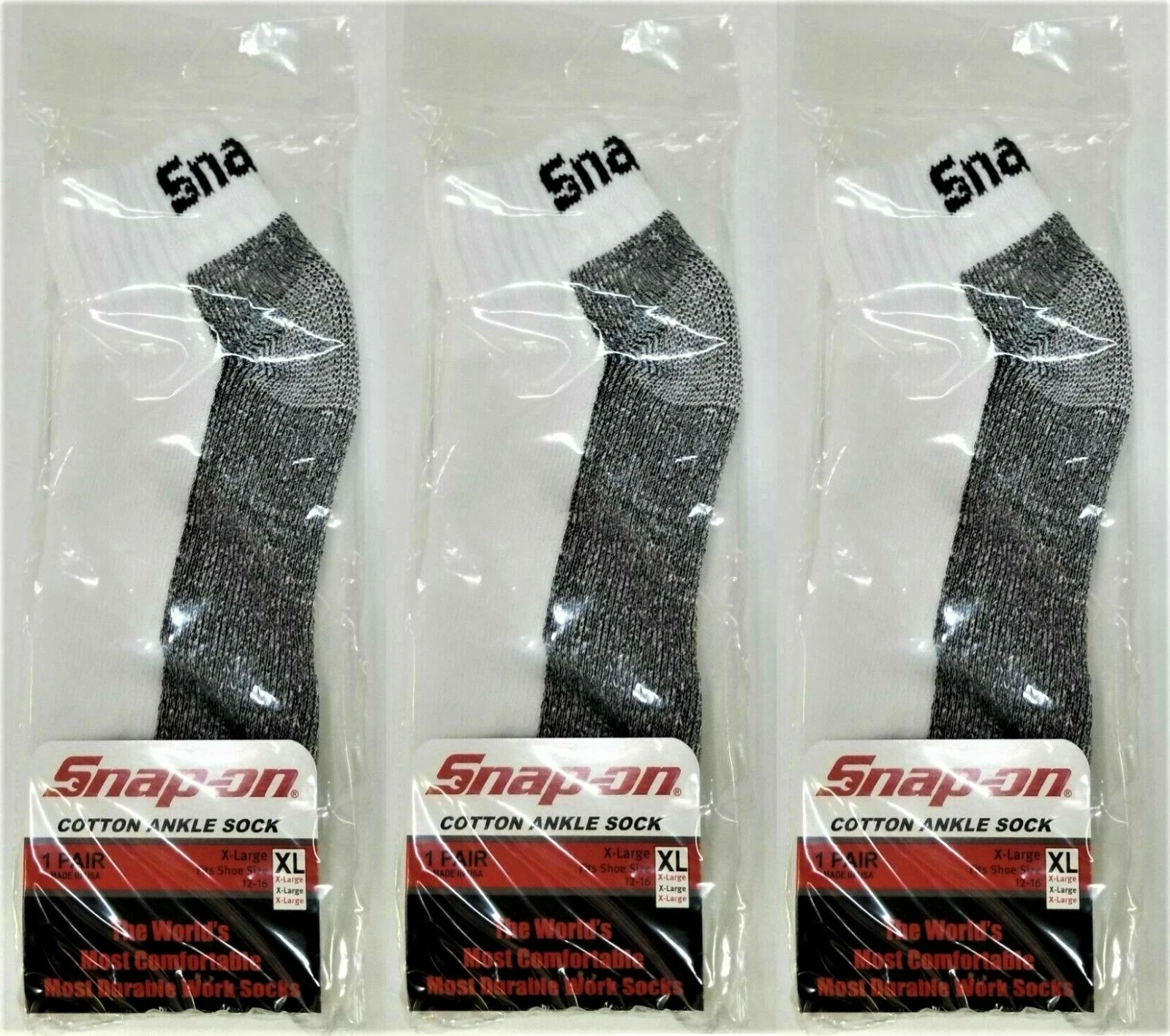 3 PAIRS Men's WHITE Snap-On Ankle Socks X-LARGE *FREE SHIPPING* MADE IN USA! NEW