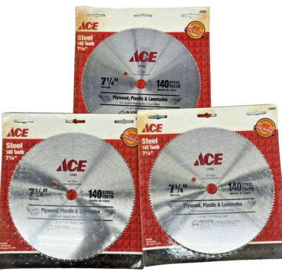 THREE ( 3 ) ACE 7-1/4'' 140-Tooth Circular Saw Blades, Smooth Cuts On Plywood