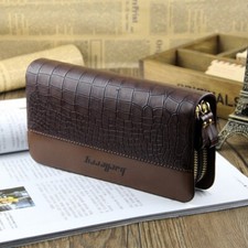 Man's Leather Coin Wallet Large Capacity Zip Clutch Bag Credit Card Holder Purse
