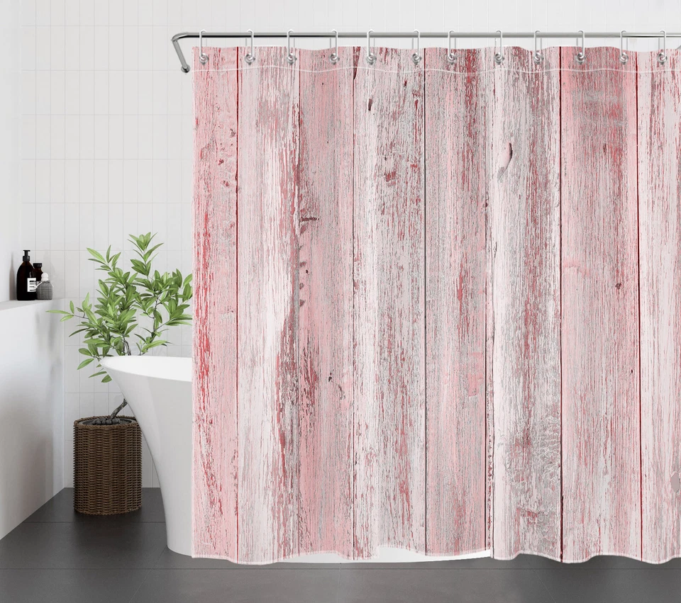 Pink Western Farmhouse Rustic Wood Shower Curtain Bathroom Accessories Set - Image 2 of 4
