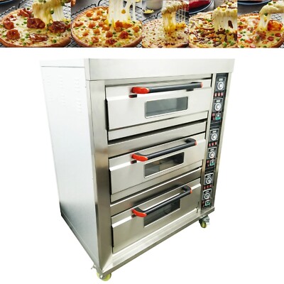 Electric Pizza Oven Triple-deck Bread Pastries Meat Oven 6 Baking Sheets 220V