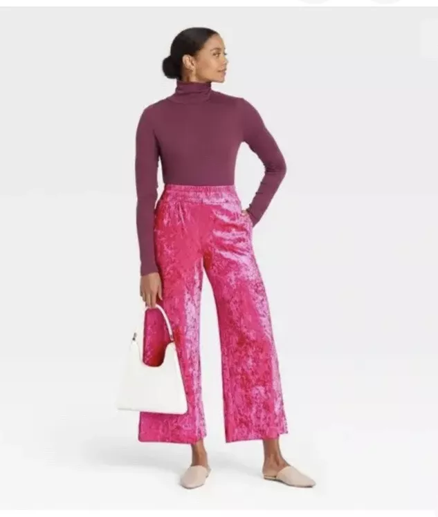 A New Day Vibrant Pink Velour Pull on Ankle Wide Leg Pants Plus