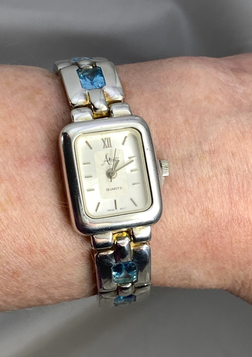 Aria Sterling Silver Swiss Blue Topaz Bracelet Watch With Swiss