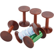 6pcs Wood Bobbins Column Coconut Brown 4x6.2cm Craft Supplies
