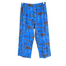 NWT New Fresh Produce Jersey Knit Capri Pants Cotton Blue Multi Fish XS V