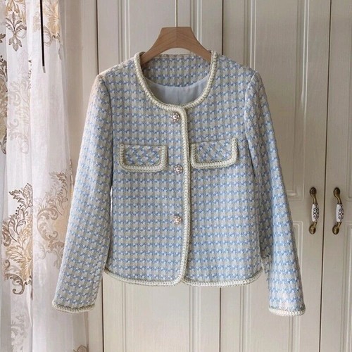 2022 Para mujeres Abrigo Corto a Cuadros Prendas de abrigo Nuevo Moda Tweed Chaqueta Abrigo - Imagen 2 de 13