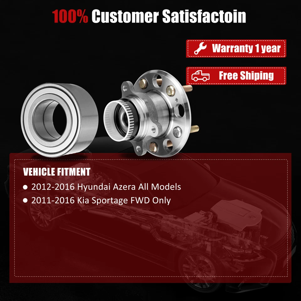 Conjunto de cojinete de cubo de rueda delantera trasera solo tracción delantera para Kia Sportage 2011-2016 4 piezas Foto 2 de 4