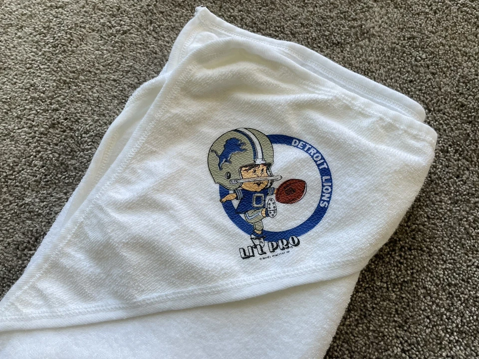 Toalla de bebé vintage Detroit Lions blanca años 70 NFL fútbol Lil Pro pañales de baño Foto 4 de 4