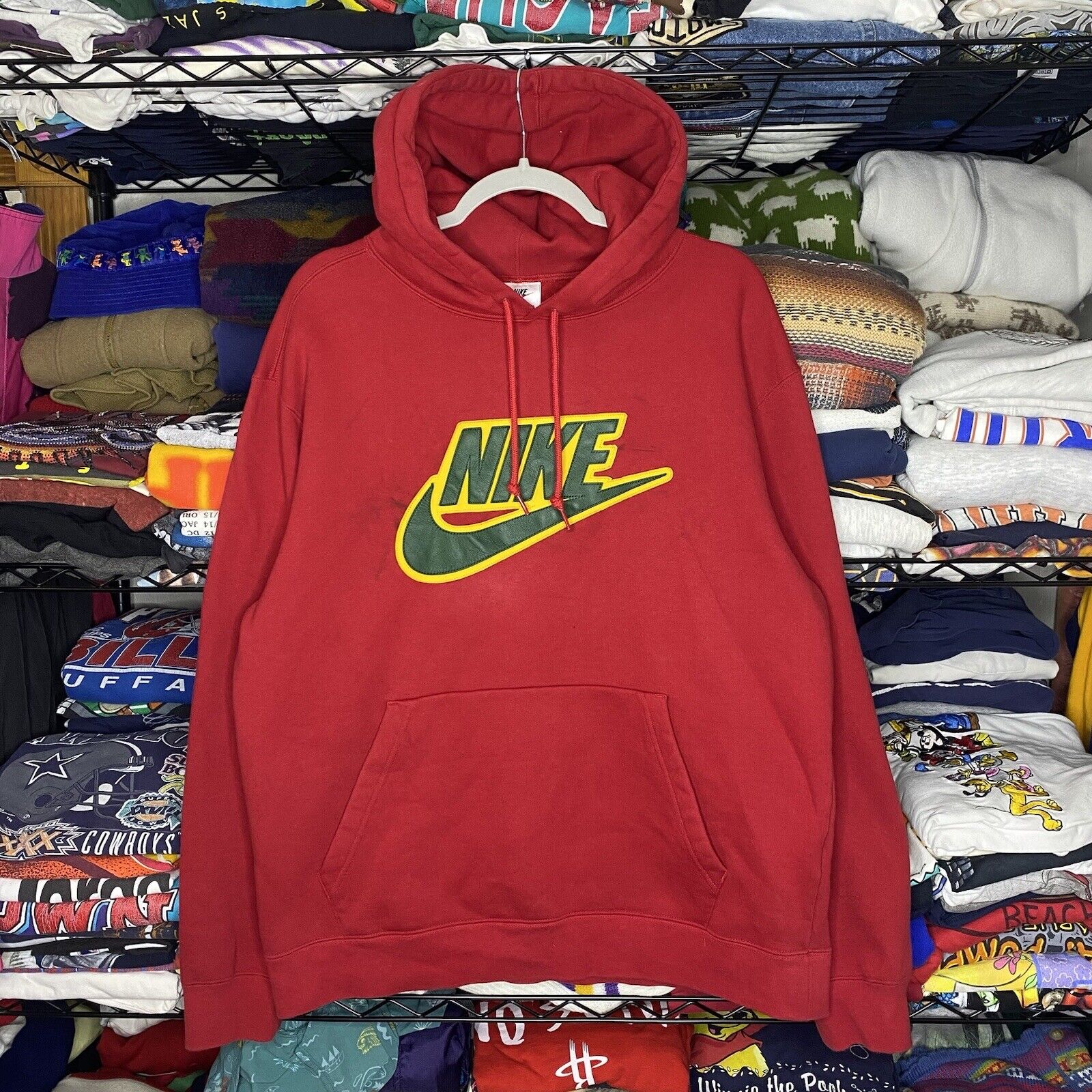 Supreme X Nike Leather Appliqué Red Hooded Sweatshirt Large