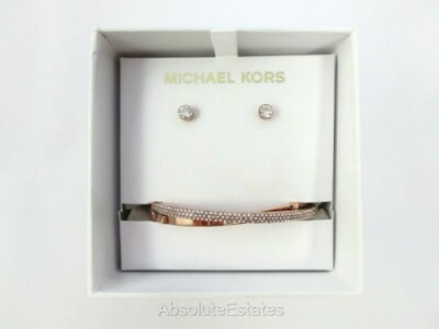 NEW Michael Kors Rose Gold Crystal Bangle Bracelet & Earring  display picture 1