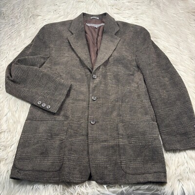 Le Collezioni Structure Men's S Brown Plaid Woven Blazer Jacket Tweed Italy