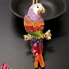 Fashion Women Color Enamel Crystal Cute Parrot Animal Pendant Chain Necklace