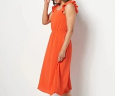 Girl With Curves Regular Chiffon Ruffle Midi Dress Tangerine Small A511555
