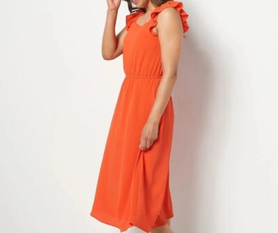 Girl With Curves Regular Chiffon Ruffle Midi Dress Tangerine Small A511555 | eBay Girl With Curves Regular Chiffon Ruffle Midi Dress Tangerine Small A511555 | eBay