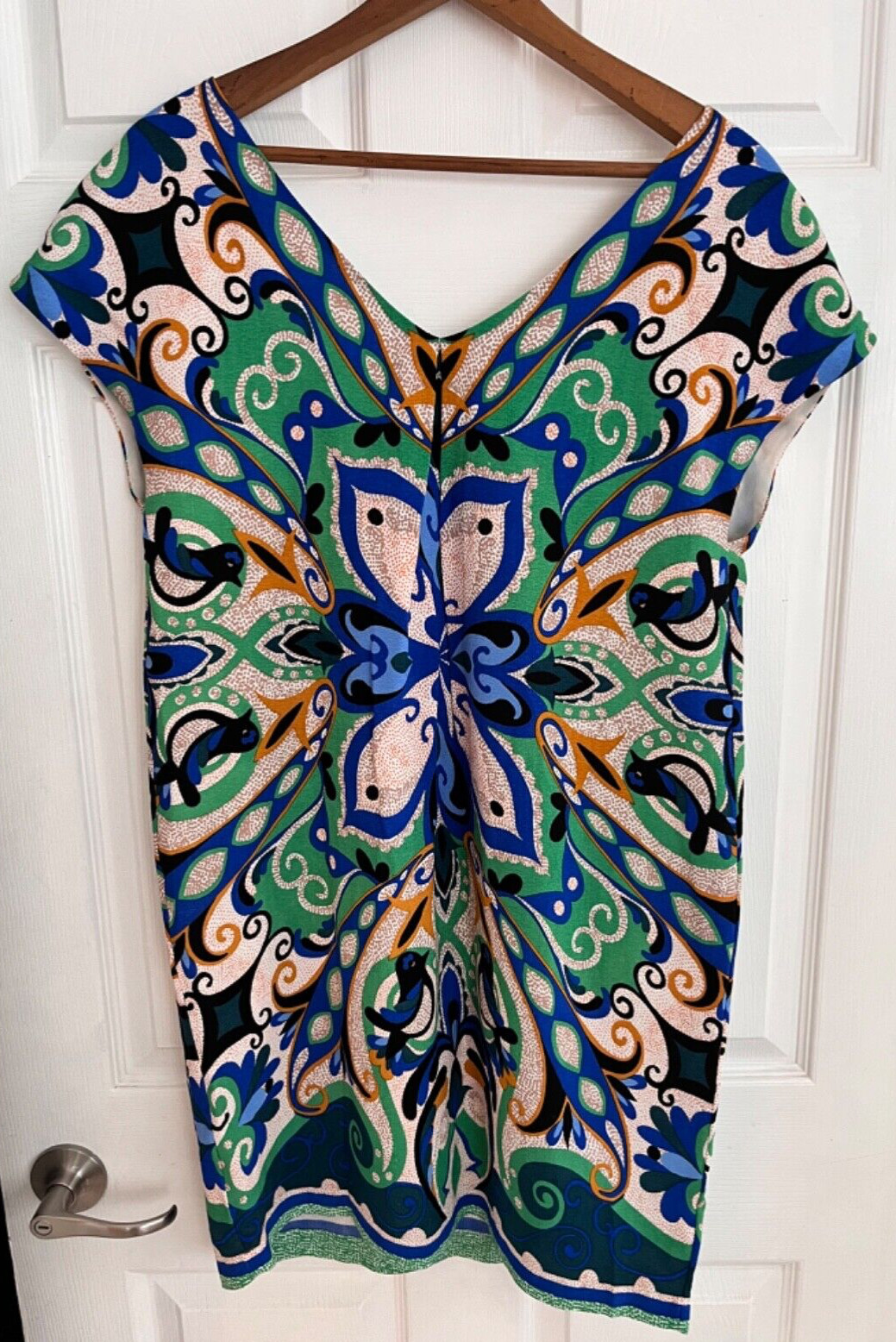 Maeve Anthropologie Blue Shift Dress Folksong Bird Print  Boho Short Small