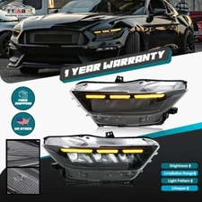 Triple Beam LED Headlights For Ford Mustang 2015-2017 Hi/Lo Head Lamps Assembly