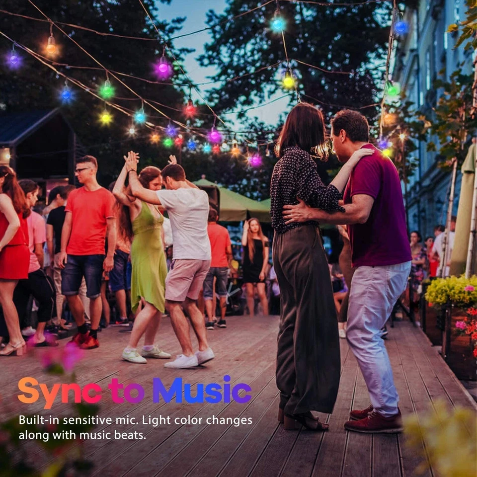 Cadena de luces para exteriores de 48 pies y 15 bombillas con bombillas que cambian de color sincronizadas con música Foto 2 de 4