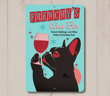 French Bulldog Wine Bar sign, mcm bull dog metal tin mid century modern wall art