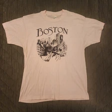 VTG Screen Stars Best BOSTON Landmarks Single Stitch USA 50/50 Pink T-Shirt  XL