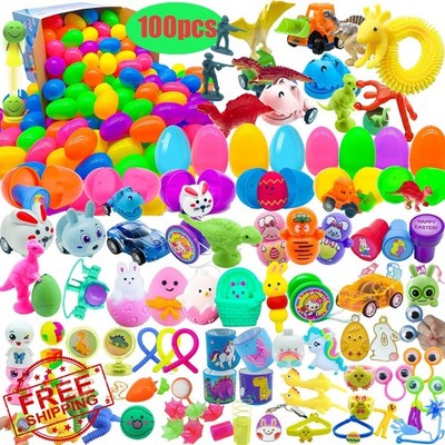 PDFVS 100 Pcs Prefilled Easter Eggs Filled Toys Basket Stuffers Party