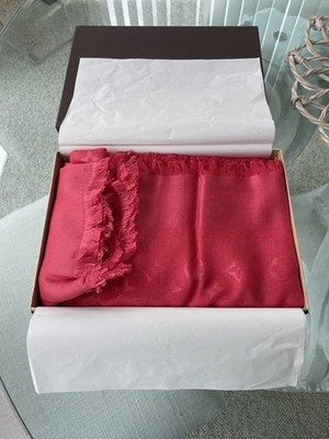 Louis Vuitton Paris Watermelon Monogram Logo Silk Wool Shawl Scarf Rare Color