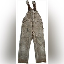 Carhartt Tan Distressed Cotton Duck Canvas Double Knee Bib Overalls Women  s S