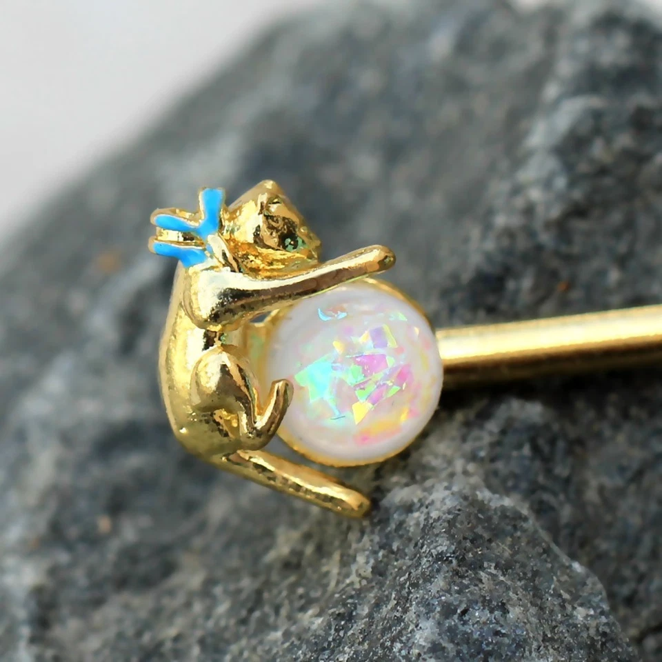 PAIR of Gold Plated Cat with a Ball Nipple Bar - Image 3 of 3