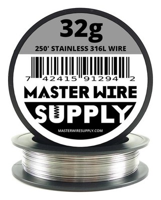 Stainless Steel 316L - 250ft - 32 Gauge Wire 32g - 0.20mm - 0.008in - Master Wir