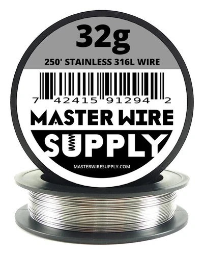 Stainless Steel 316L - 250ft - 32 Gauge Wire 32g - 0.20mm - 0.008in - Master Wir