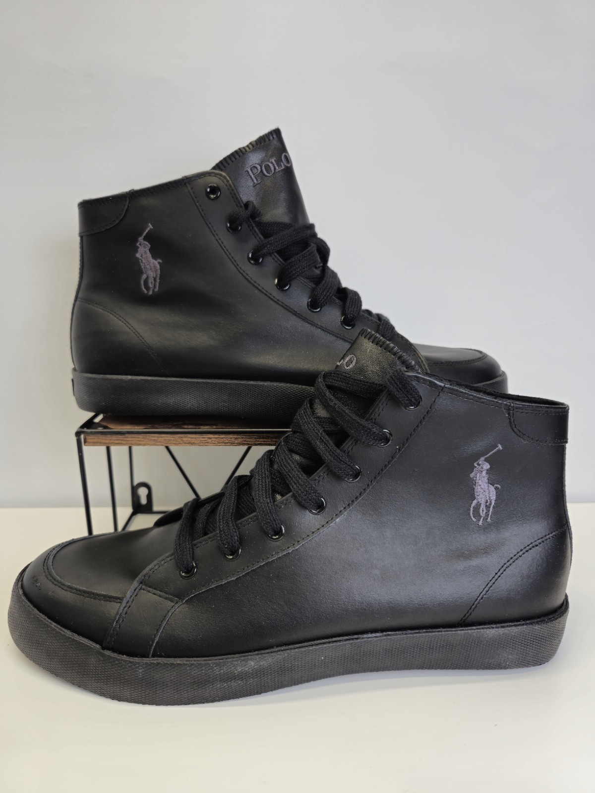 SAOLA Stivali da passeggio Polo Ralph Lauren da uomo in pelle UK 12 5 stivali neri suola in gomma S009