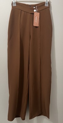 Shein Sxy Curvy Pants Slim Waist Straight Leg Mid Rise Back Zip Brown Size XS/2