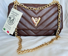 Valentino Orlandi Chevron Quilted Brown Vegan Leather Chain Flap Bag NWT