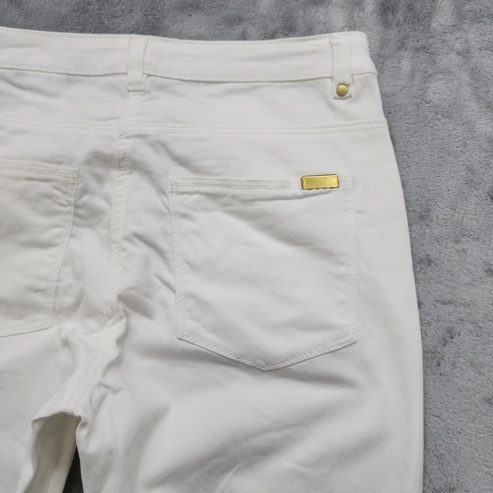 Jeans H&M para mujer talla 6 blanco dorado cremallera tobillo tiro bajo ajustados elásticos denim Foto 4 de 4