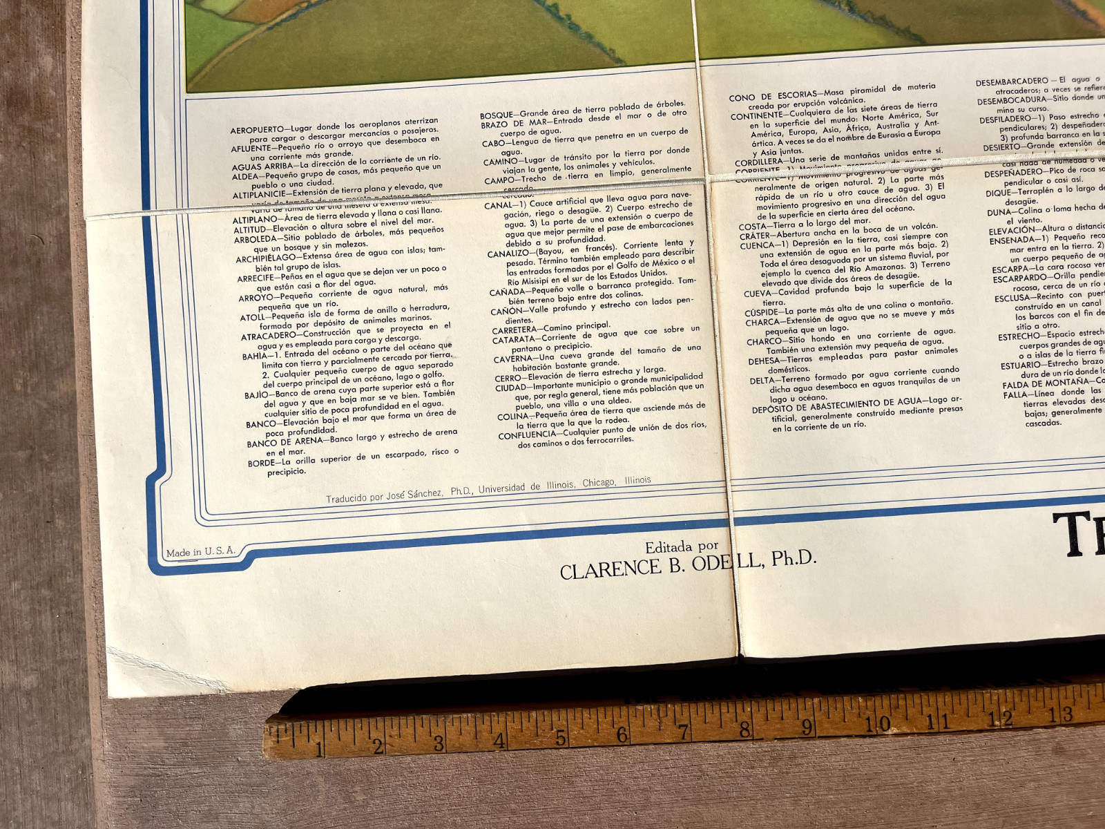 1954 Geographical Terms Folding Map JS100N Denoyer Geppert Rare Spanish Issue