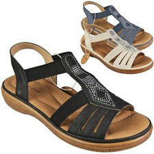 Ladies Wedge Sandals Elastic Blng iComfy Lightweight Cushioned Slip On Womens Sz