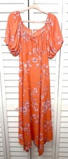 Easel Floral Puff Sleeve Asymmetrical Flowy Maxi Dress Women’s Size Small