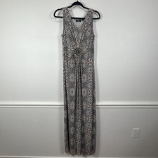 LEMMIE for NINA LEONARD Maxi Dress Women’s M Geometric Print Sleeveless Beaded