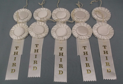 Lot of 10 Rosette Ribbons 3'' × 10''   THIRD Place White Card & String Back Award